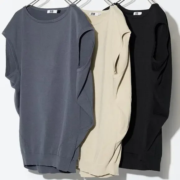 Uniqlo U Sleeveless Crew Neck Cotton Cocoon Sweater Beige Small - Picture 3 of 4